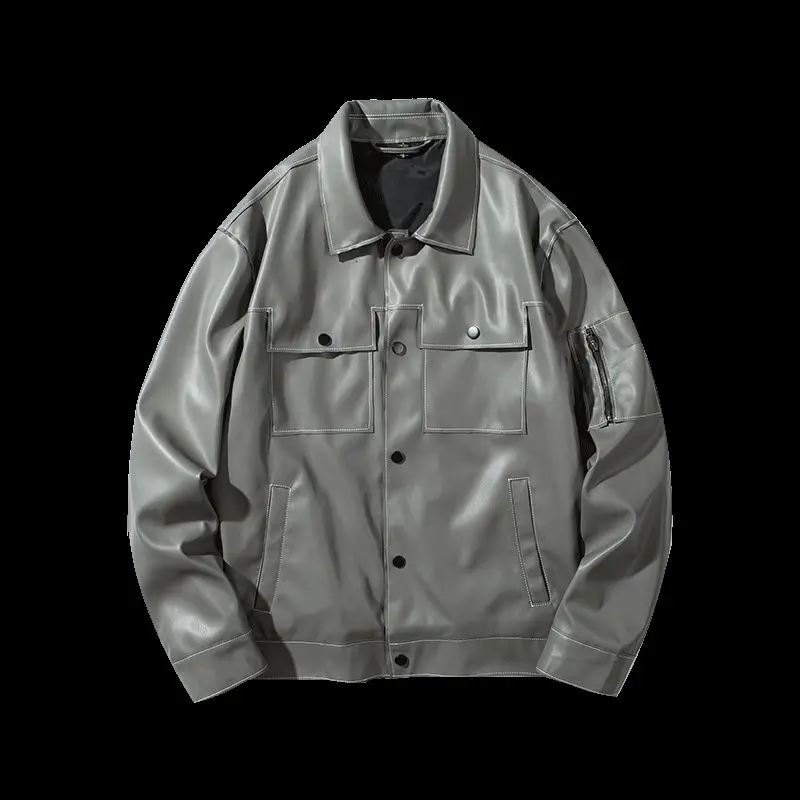

Spring Leather Jacket Men's Fashion Casual Motorcycle Jackets Mens Streetwear Korean Loose Hip-hop Bomber Jacket Men M-5XL