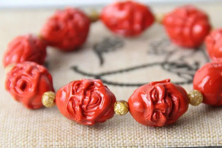 Восемнадцать аршапок резьба Cinnabar Bead буддизм браслет-амулет | Украшения и