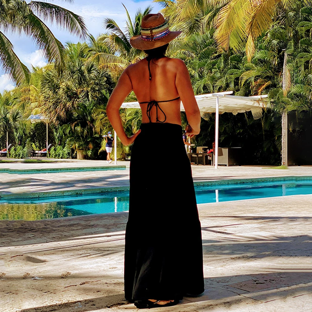 Женская длинная юбка с оборками Однотонная макси из хлопка и льна цвета хаки