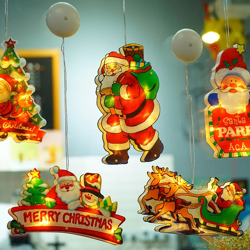 

Christmas Lights Curtain Garland Merry Christmas Decorations Suction Cup Lamp Window Bell Tree Hanging Light New Year Decor