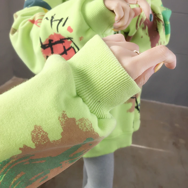 

Cartoon Dinosaur Print Sweatshirts Women Autumn Winter Plus Velvet Thick Loose Hoodies Pullover Harajuku Casual Outwear Hoodies