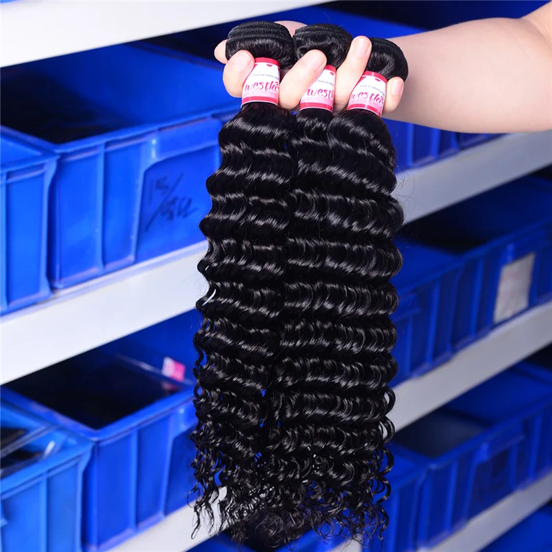 Перуанские глубокие волнистые пучки с фронтальным закрытием 13x4 предварительно