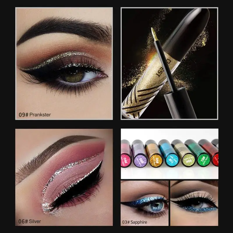 QIBEST 13 colors Liquid Glitter Eyeliner Waterproof Long Lasting Eyeshadow Shimmer Sparkling Makeup Diamond Eyeliner Cosmetic