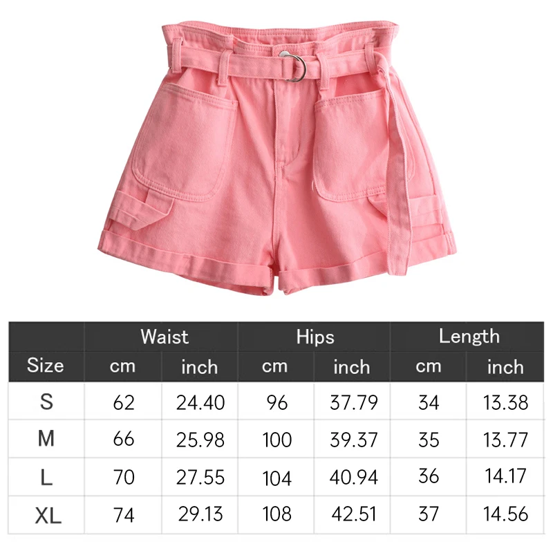 

Women's Denim Shorts Classic Vintage High Waist Pink White Wide Leg Female Caual Sweet Summer Ladies Shorts Jeans For Female