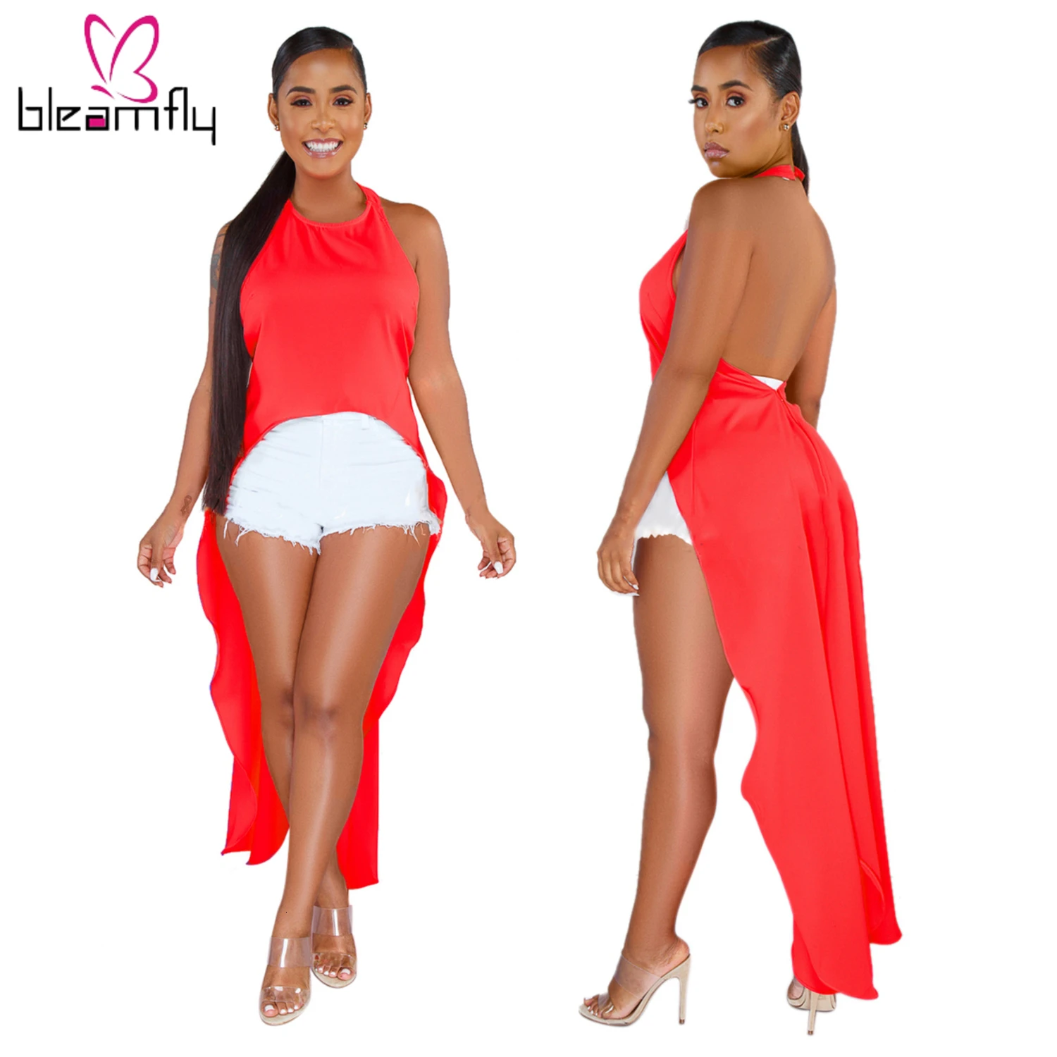 2019 Новое Женское необычное шифоновое платье без рукавов с открытой спиной