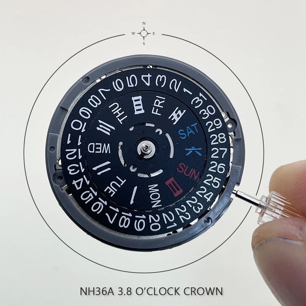 Japan NH36A Mechanical Movement 3.8 O'Clock Crown Black Datewheel Seiko Original Automatic Mechanism 24 Jewels Watch Accessories