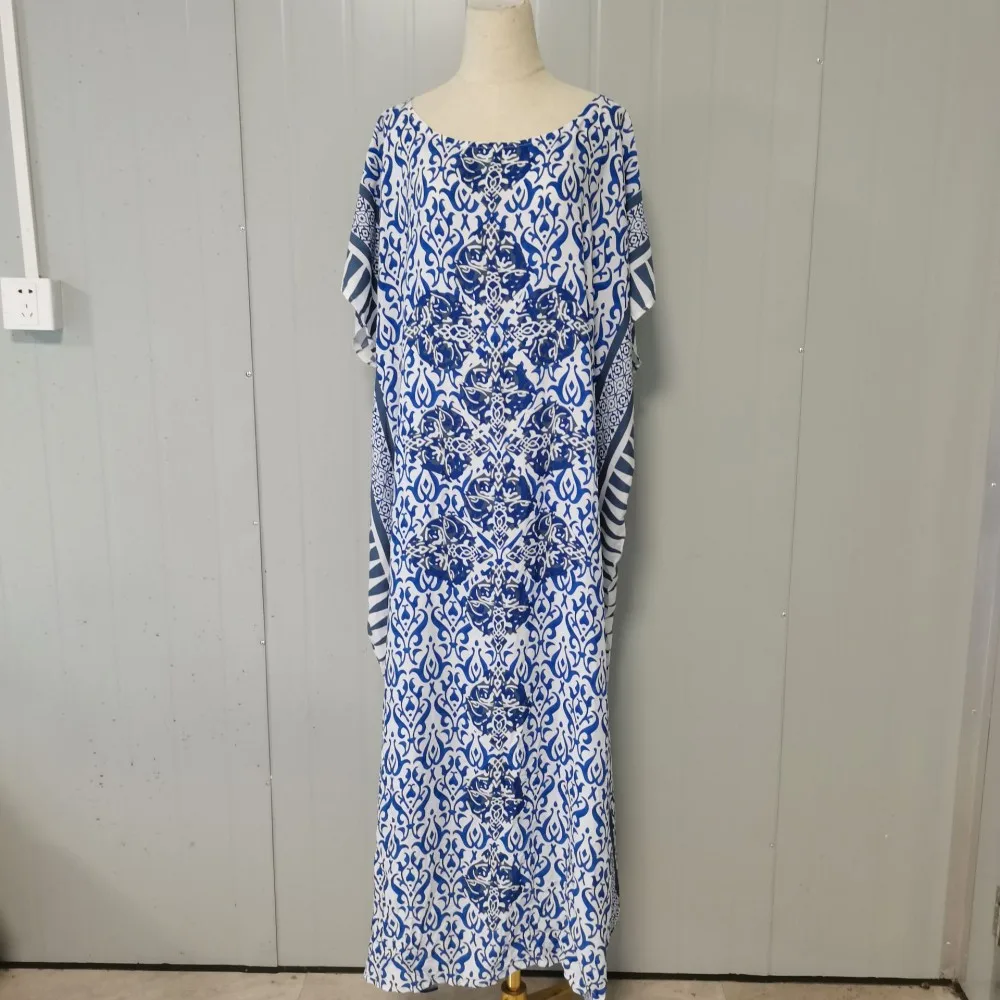 

Женский халат с круглым вырезом и принтом, свободная длинная юбка в африканском стиле с рукавами «летучая мышь», повседневная одежда большо...