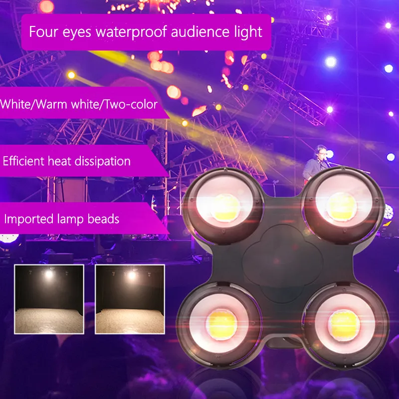 

Новинка, профессиональная комбинация, 4 х10, 0 Вт, светодиоды, 4 глаза, Водонепроницаемый COB, Холодный/теплый белый свет, управление DMX, высокая мощность, высокое качество, сценическое освещение