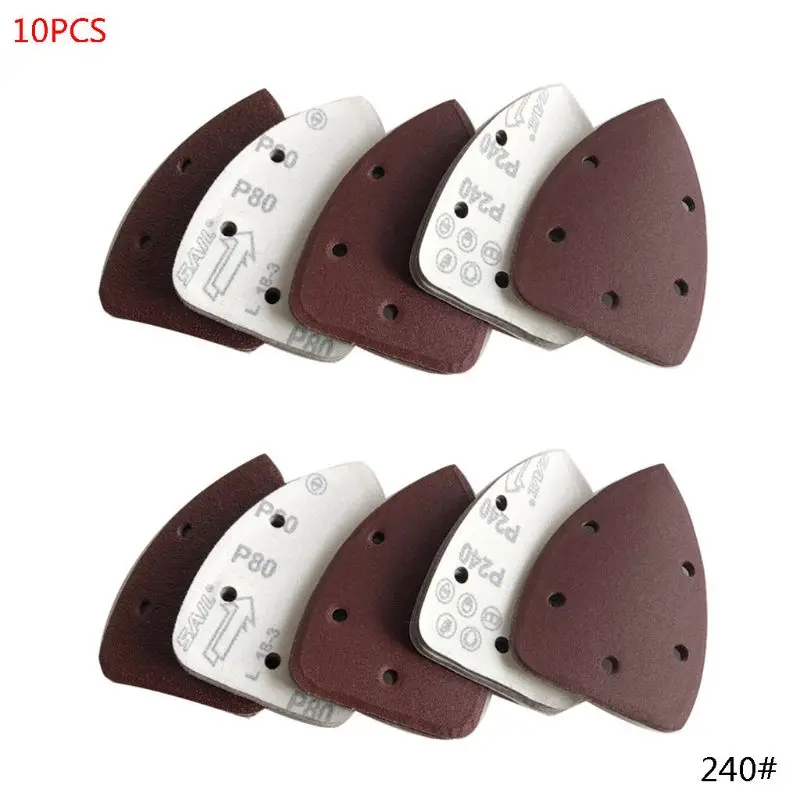 

10pcs Triangle Back Velvet Sandpaper With Hole Flocking Sandpaper Grit40-400 Y98E