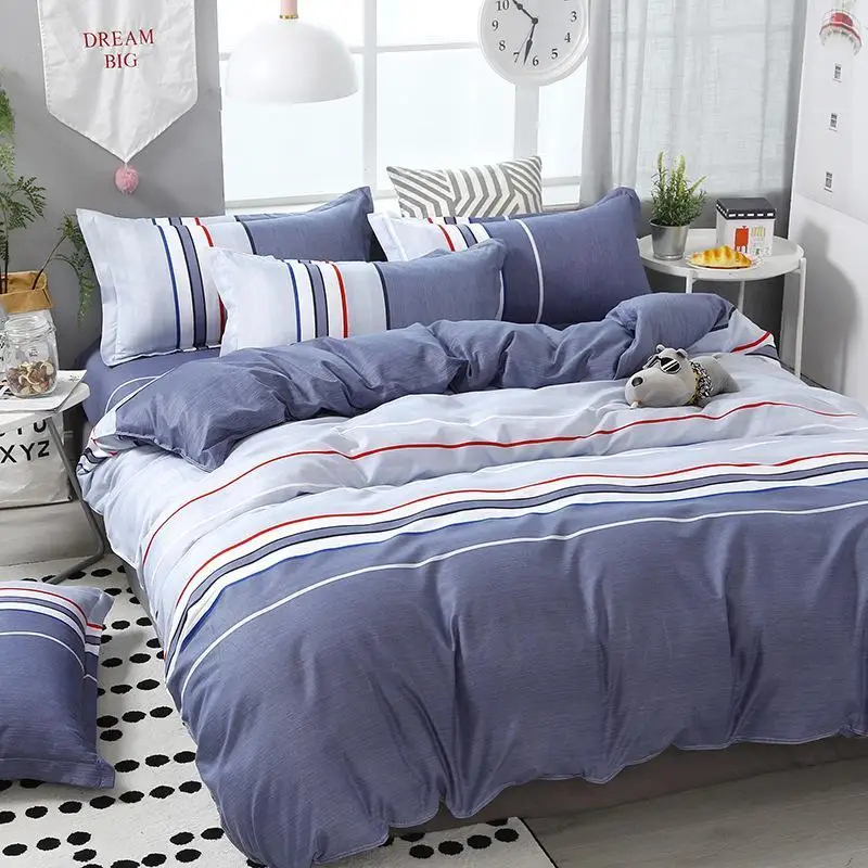 

52 3/4pcs/Set Simple Style Stripe Comforter Bedding Sets Cotton Duvet Cover Set Bed Linen Linings No Filler Home Textile