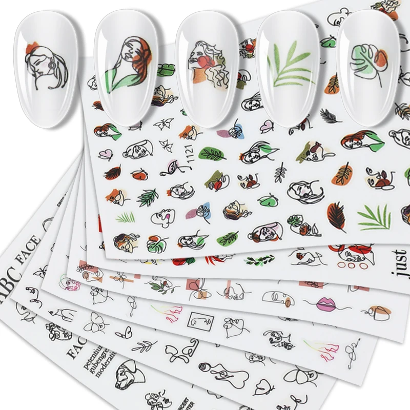 

Abstract Image Lady Face Nail Stickers Transfer Colorful Stickers Fashion Nail Art Geometric Adhesive Sticker Nail Decoration