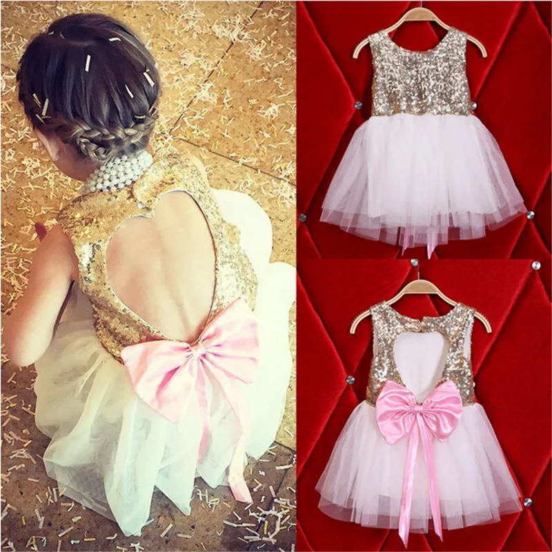 AA 3-10Y Children Baby Girl Dress Clothing Sequins Party Gown Mini Ball Formal Love Backless Princess Bow | Детская одежда и обувь