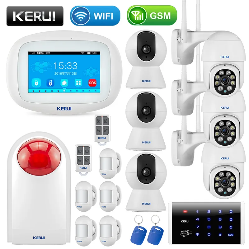 

Комплект охранной системы KERUI K52, 4,3-дюймовый TFT цветной дисплей, плоская WIFI GSM сигнализация, охранная дверь, датчик сигнализации, сирена RFID