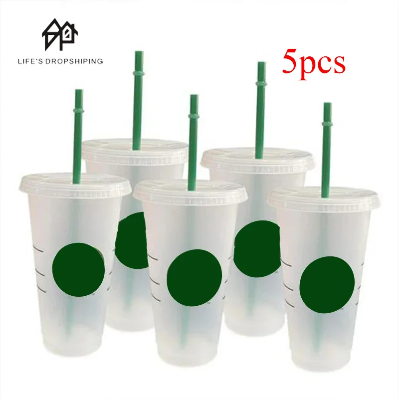 

710ml PP Transparent Plastic Water Cup With Lid And Straw Juice Beverage Cup Lemonade Cup Reusable Cups with logo for coffee cup