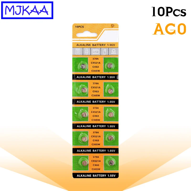 10 шт. 100% оригинальные щелочные кнопочные батарейки AG0 1 5 в 379 SR521SW D379 SR63 V379