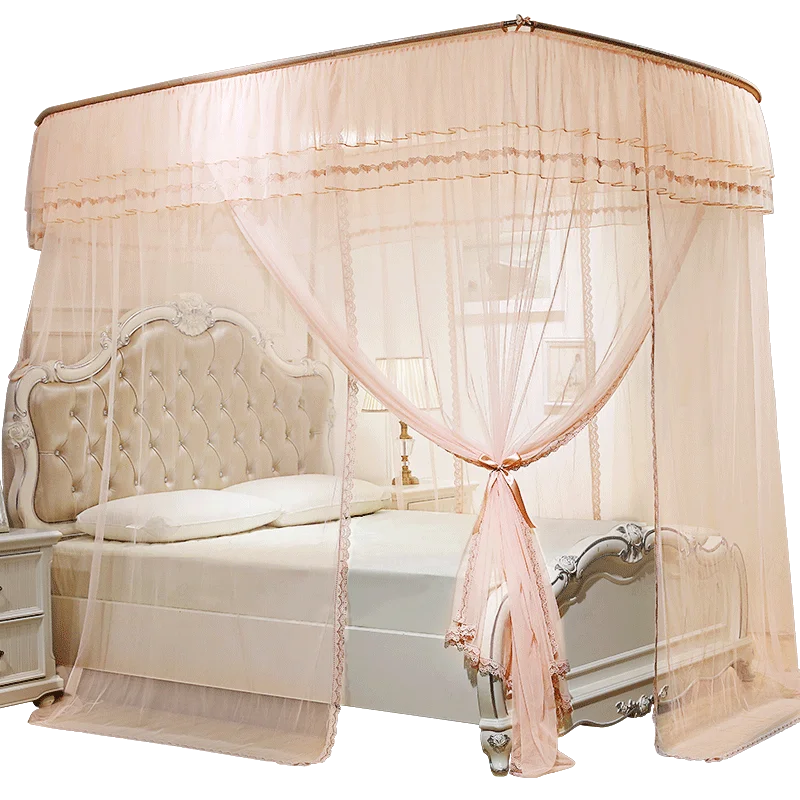 

Summer Retractable Mosquito Net U-type Three-door Home Court Princess 1.8 M Double Curtains Mosquito Repellent Tent Home Decor