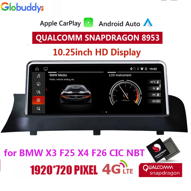 

8-ядерный Android 10. Автомобильный мультимедийный видеоплеер 0 Carplay с GPS-навигацией для BMW X3, F25/X4, F26 2011-2017, 1920*720, 4G, LTE