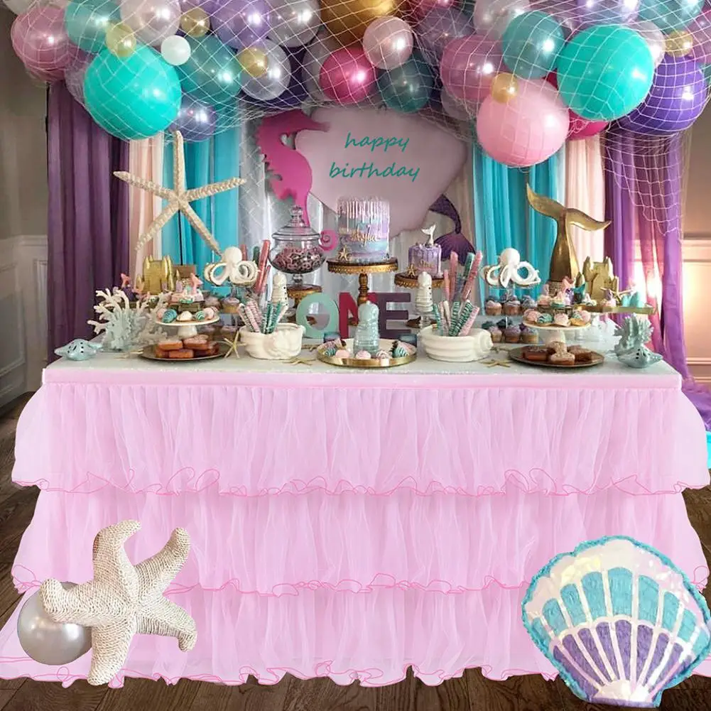 3 слоя элегантные Юбка для стола Свадебная вечеринка Baby Shower дома свадьбы