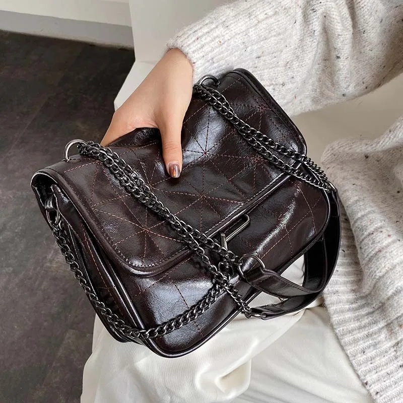 

Soft PU Leather Crossbody Bags For Women 2021 Chain Design Shoulder Simple Bag Lady Small Handbags Black Bags