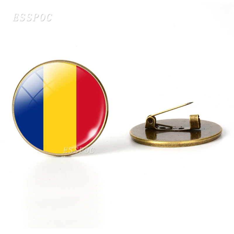 Южная Европа: Португалия Греция Испания Италия Румыния Броши с флагом бижутерия со стеклянными кабошонами бронзовая брошь булавки Национальный день подарки - Окраска металла: Romania