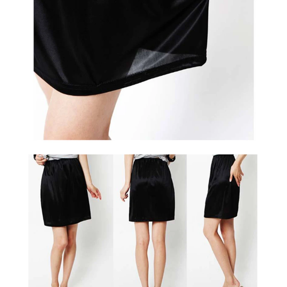 

KLV New Women Satin Half Slip Underskirt Petticoat Under Mini Skirt Safety Skirt Female Loose Anti-exposure Safety Skirts
