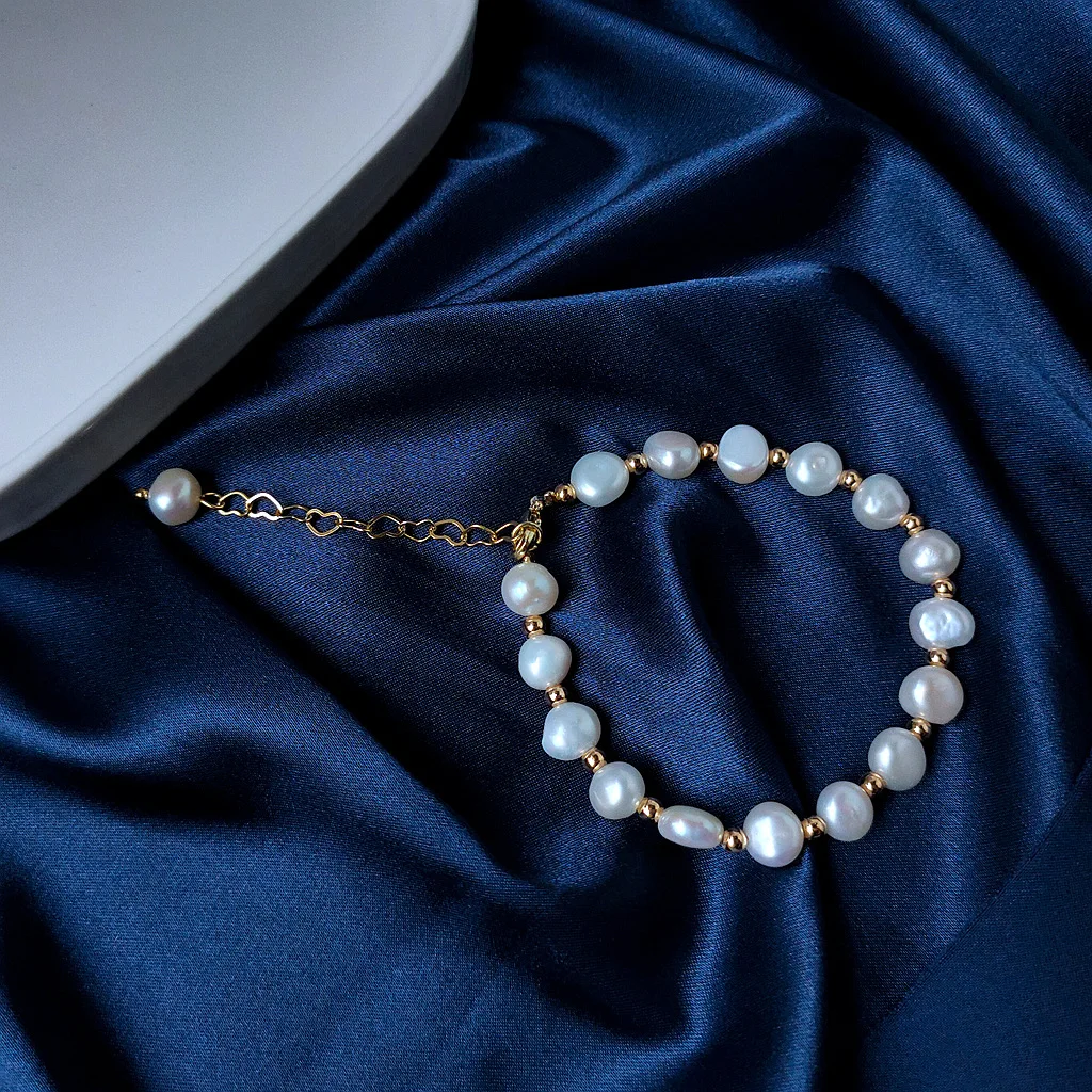 Женский браслет с натуральным пресноводным жемчугом 14 к | Украшения и аксессуары