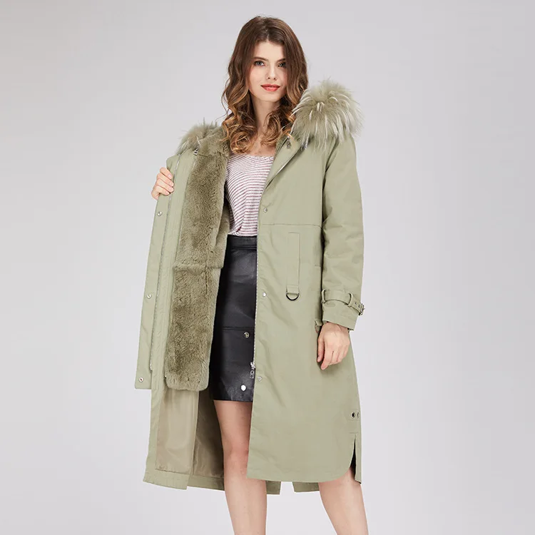 2019 New Arrival 1 Color Raccoon Fur Collar Rex Rabbit Liner Parka Overcoat High Quality Lady's Coat | Женская одежда
