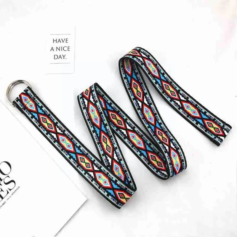 

Холщовый ремень с богемным принтом для женщин, металлический ремень с D-образным кольцом, пряжка для платьев, Женский ремень, Джинсовая Тали...