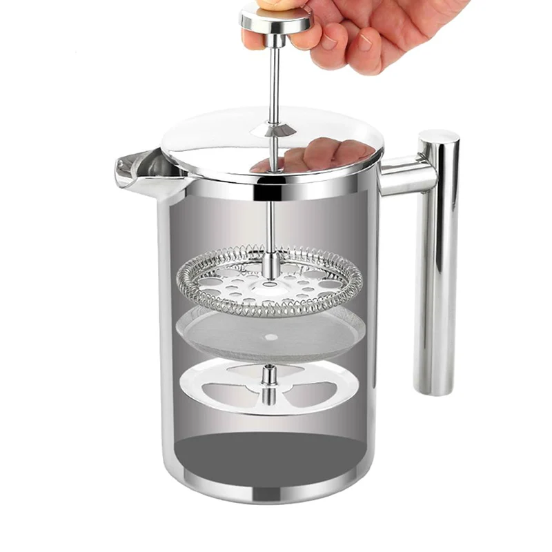 Insulated Cafe Pot Press Stainless Steel Coffee Tea Filter Maker Plunger Pitcher Caffetiere 350ml With One Basket | Дом и сад