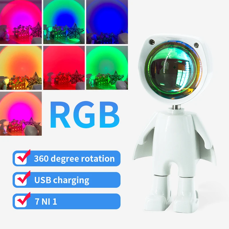 

RGB Colorful Sunset Robot Projection Lamp Recharge Battery Rainbow Led Night Light for Bedroom Kids Room Decor Projector Lights