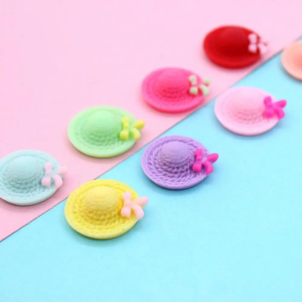 

10 Pcs Embellishments Bright Color Vivid Resin Straw Hat Miniature Toy for Cake