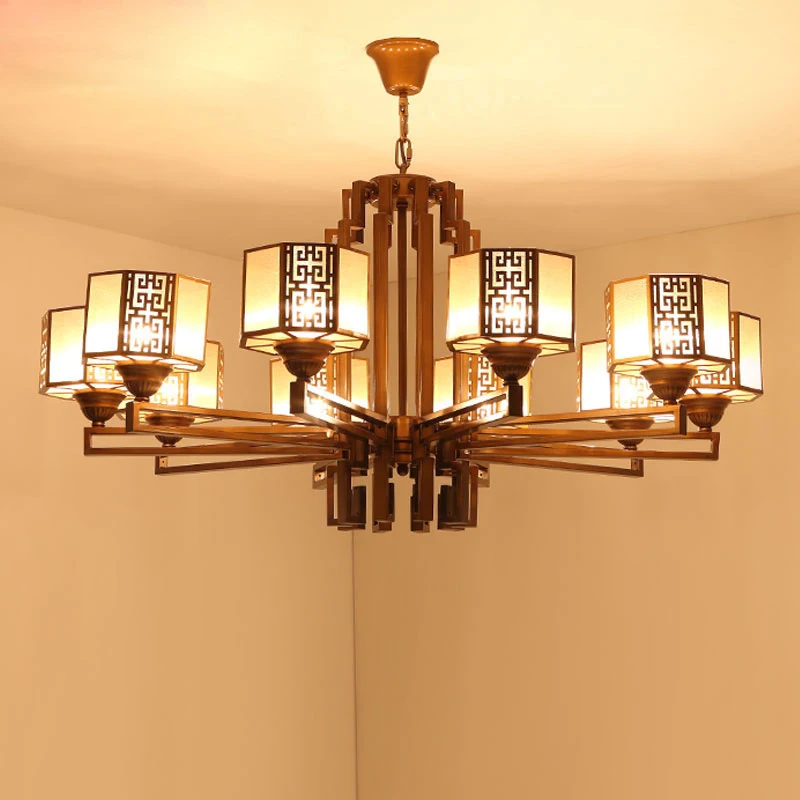 

Современная Новая китайская атмосфера, лампа для гостиной, вилла, дуплексное здание, антикварные лампы для ресторана, ретро-люстра в китайском стиле