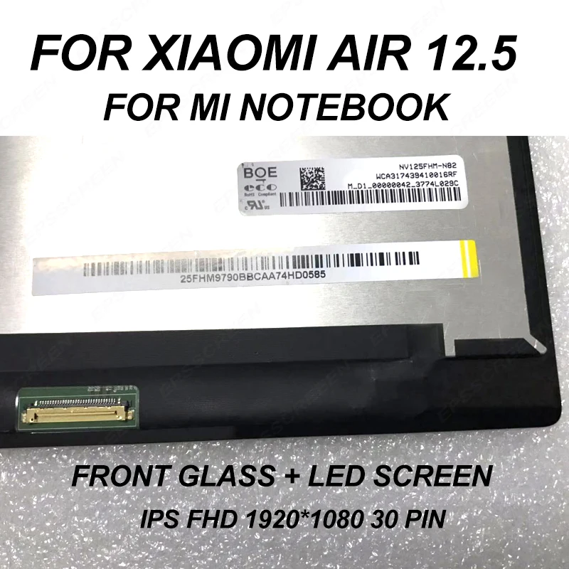

NEW 12.5" for XIAOMI AIR 12 MI NOTEBOOK REPAIR laptop screen LED LCD panel display MATRIX MONITOR FHD IPS EDP 30 PIN Glass