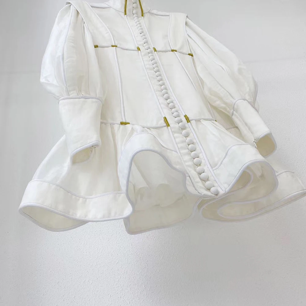 

Gedivoen 2020 Elegant White Ladies Dress Women Lantern Sleeve Short Party Dress Fashion Designer Ladies Dresses Vestidos