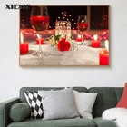 Красное вино, бокалы, Картина на холсте, красная роза, цветок, Женский постер для ночной жизни, настенные картины для украшения столовой