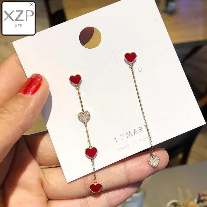 XZP 2019 S925 новые корейские модные милые Асимметричные висячие серьги в форме сердца