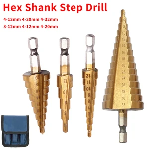 Шестигранных бит пустотелого сверла диаманта на возраст от 4 до 12 лет2032 мм 3-12 мм 4-12 мм 4-20 мм 3 шт. HSS Шаг сверло конус дыропробивной пресс с коническим отверстием производства 14 Титан с металлическим покрытием