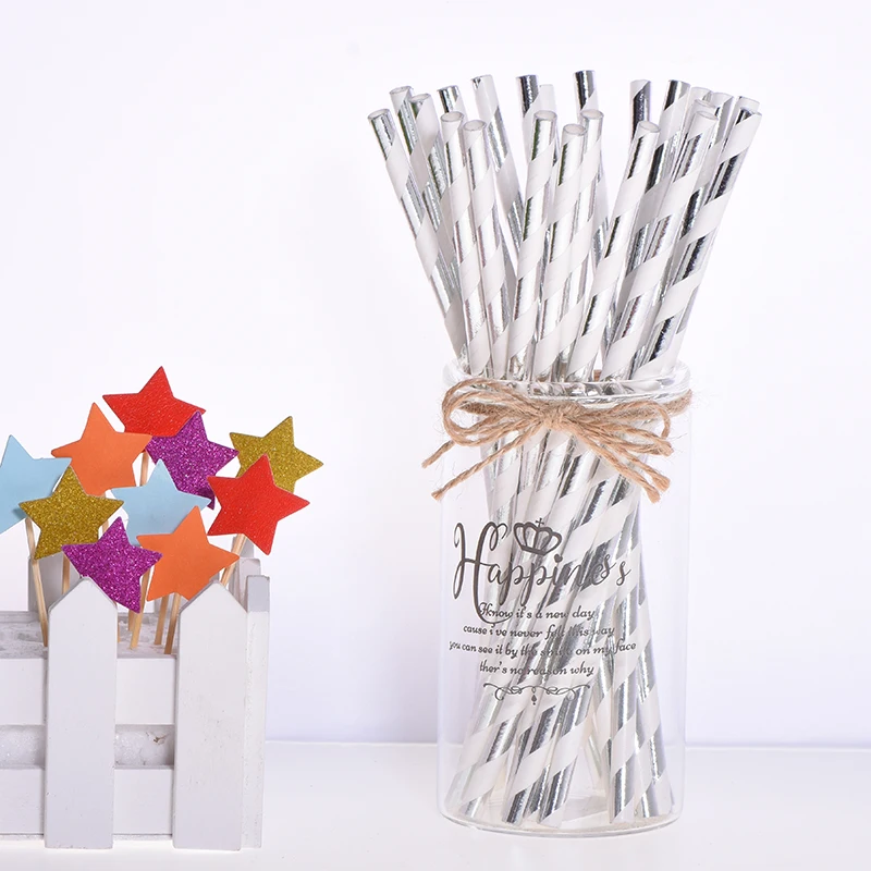 hot sliver white 25 шт./лот Горячая Мода Розовая клубника ананас арбуз бумага соломинки для детей принадлежности для дня рождения свадьбы трубочки для питья на вечеринке - Цвет: hot sliver white