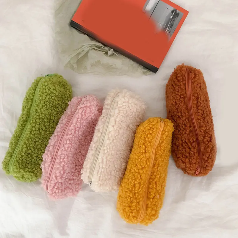 

Solid Lamb Wool Pencil Pouch Girl Pencil Case Pencil Bag Makeup Bag Creative Makeup Brush Organizer Pouch Case Cosmetic Bag