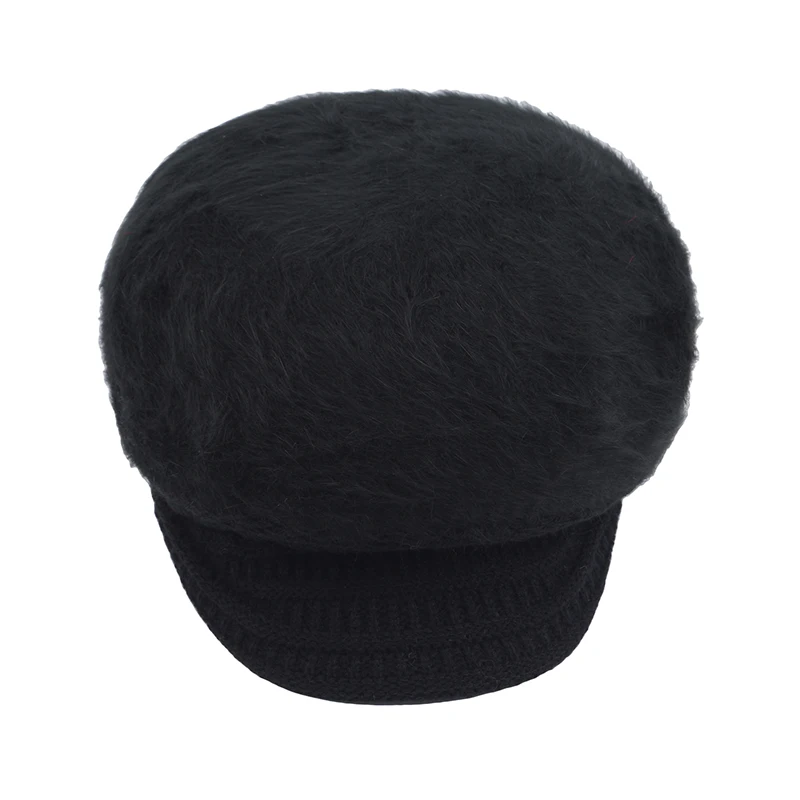 

2020 New Fashion Winter Women Rabbit Fur Beret Hat Elegant Ladies Solid Flat Cap Thicken Warm Earmuffs Knitted Wool Beanie Hat