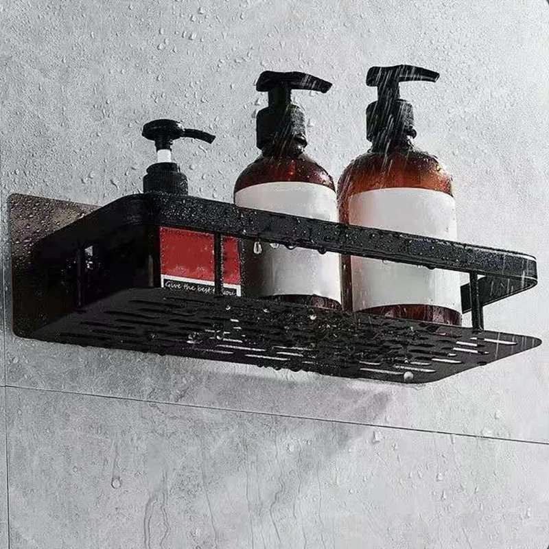 

HOT-Bathroom Accessories Shelf Adhesive Suction No Drill Aluminum Wall Mount Corner Shelf Storage Rack