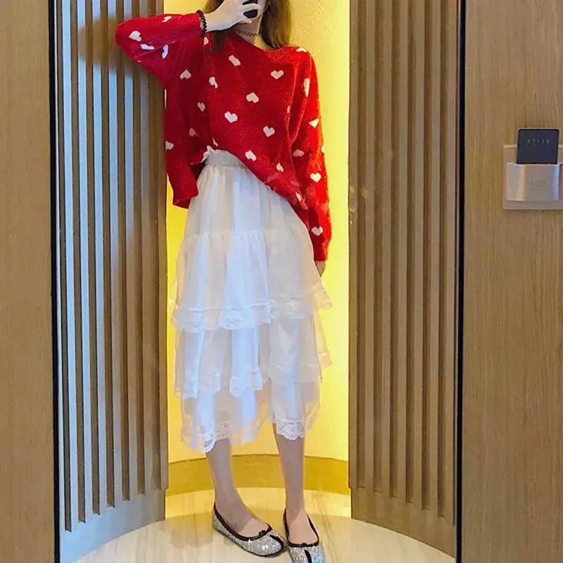 Новинка 2019 года осенне-зимний Корейский Свободный пуловер красного цвета с