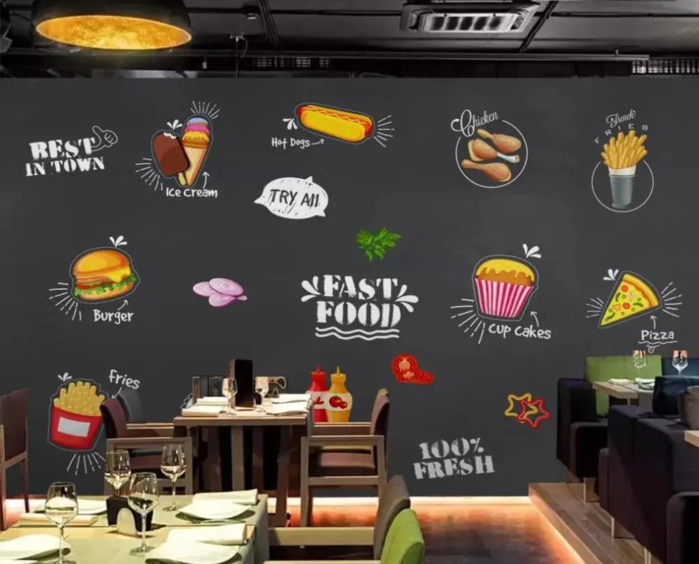 

3D фотообои на заказ, ручная роспись, для гурманов, western food shop, черная доска, настенная декоративная картина