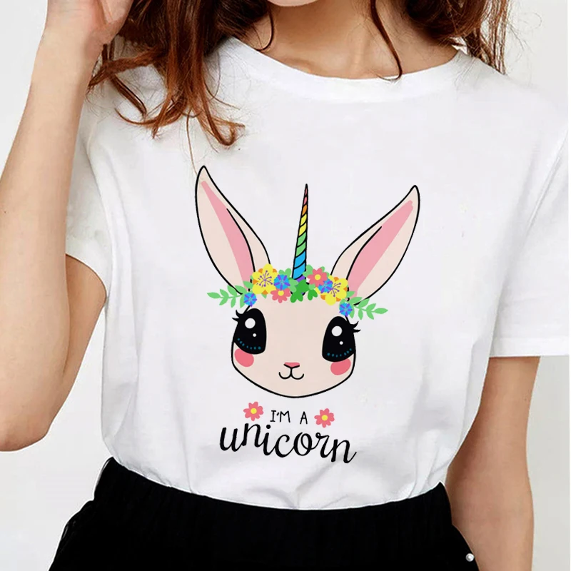 

Funny unicorn bunny T-Shirt Women I'm a unicorn Printing animal T-Shirt Cute cartoon t shirt Soft cotton White Tops Tees