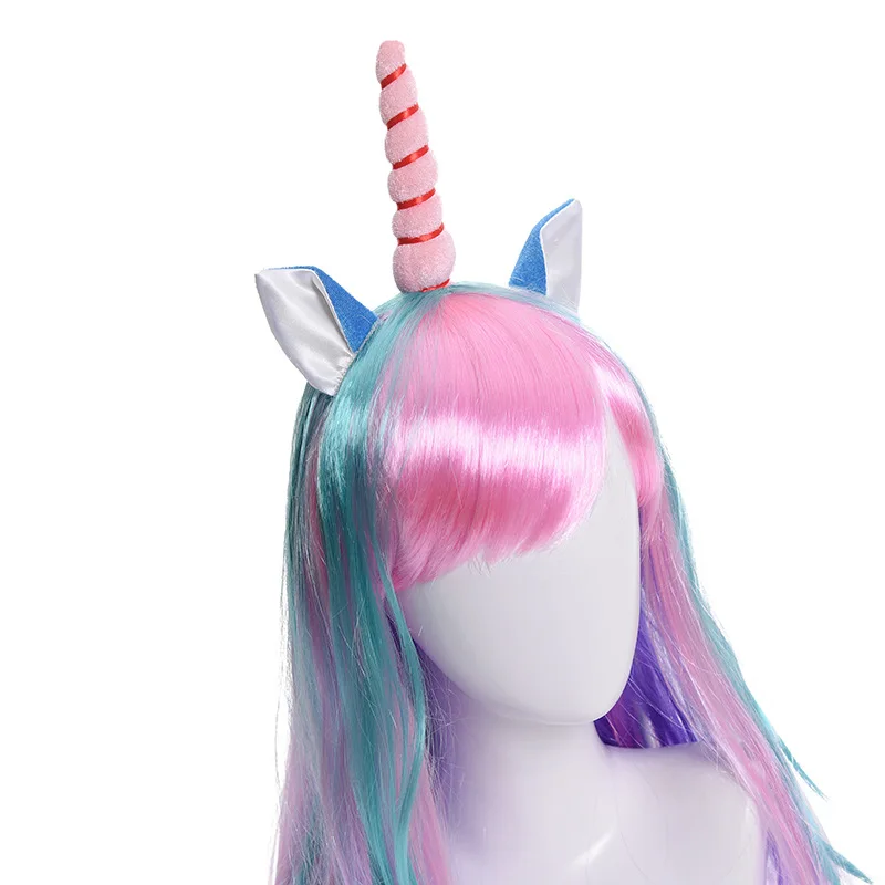 

Unicorn European and American fake occurrence day party color cos wig headgear long curly hair suitable for any face shape