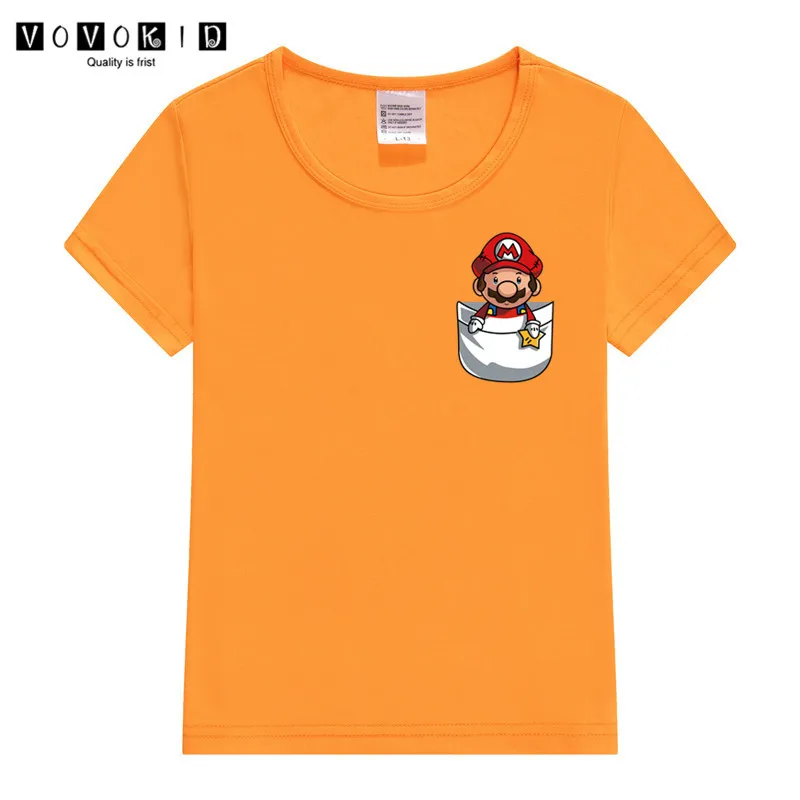 Забавная футболка с принтом «Super Mario Bros» для маленьких девочек и мальчиков, Детская летняя футболка с принтом «Король льва», рубашка на День Благодарения - Цвет: T125G-orange