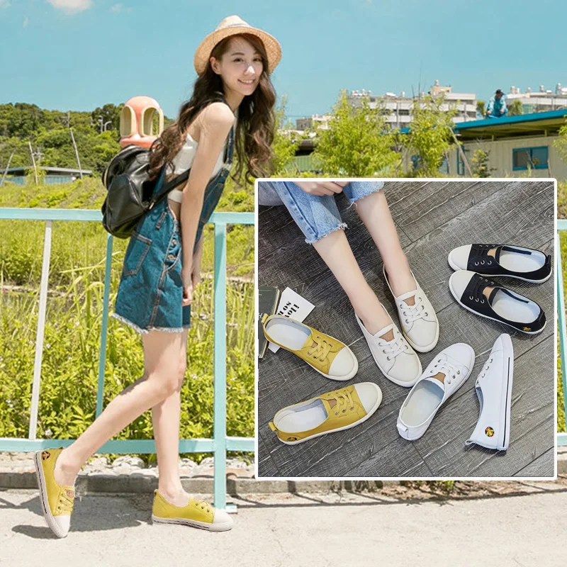 Кроссовки женские из натуральной кожи Вулканизированная подошва без шнуровки