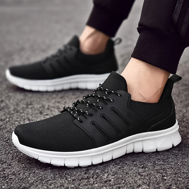 Мужские сетчатые кроссовки на шнуровке черные легкие дышащие Повседневная