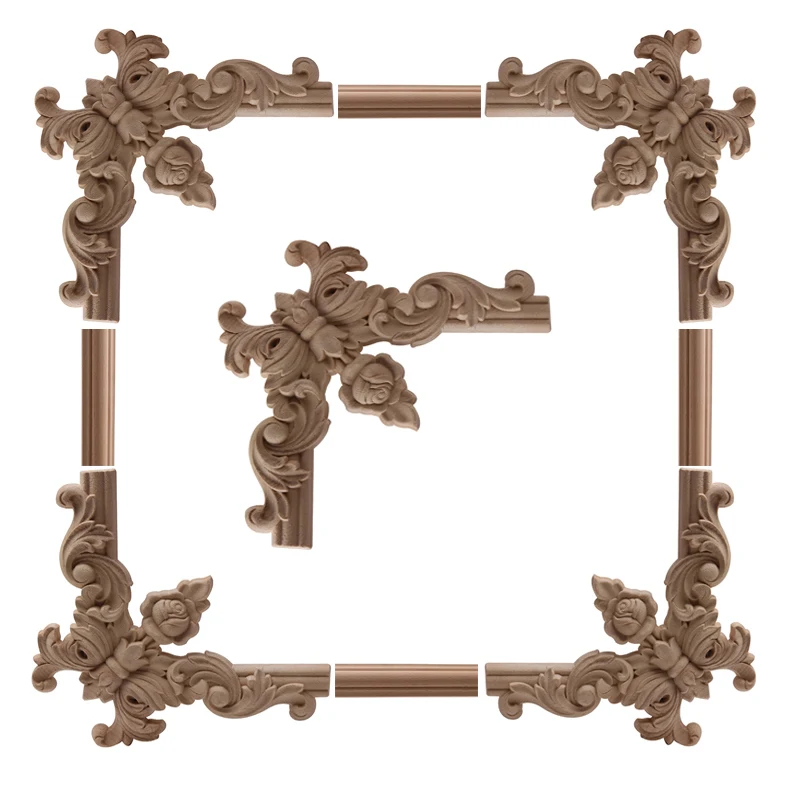 

Wood Mouldings Wood Applique Wood Decal Onlay Ornamental Modern Decor Oval Flower Floral Wooden Corner Furniture Walls European