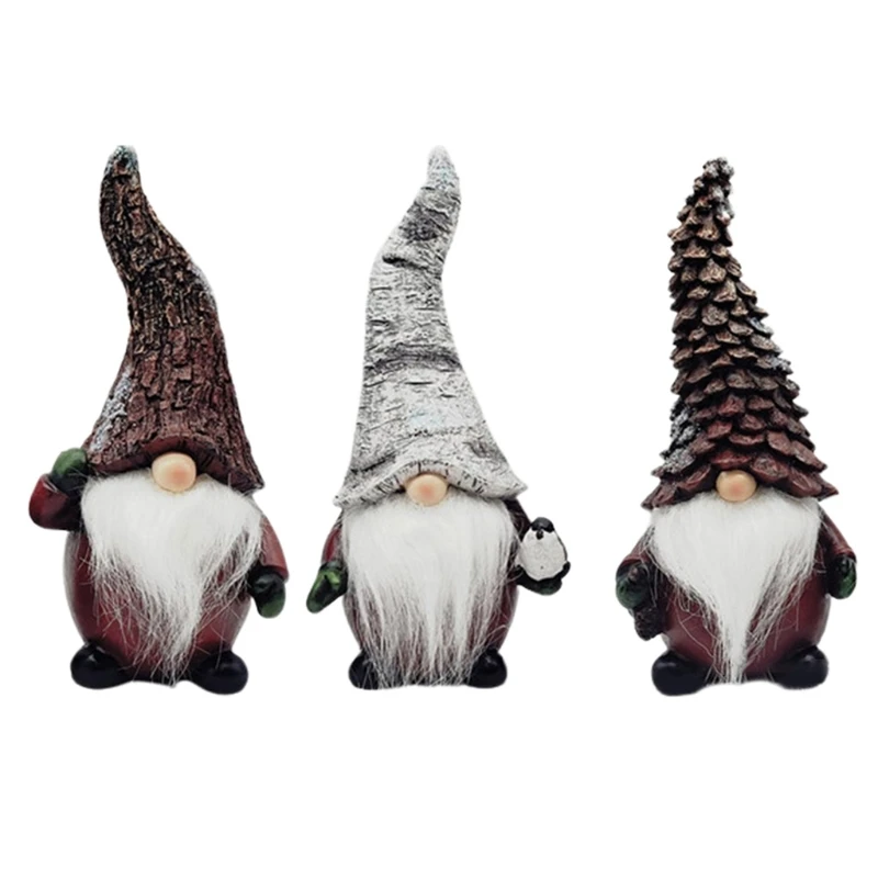 

Garden Gnome Statue Bark Pine Cones Swedish Tomte Yard Decoration Front Porch Dwarf Elf Figurines Outdoor Ornaments